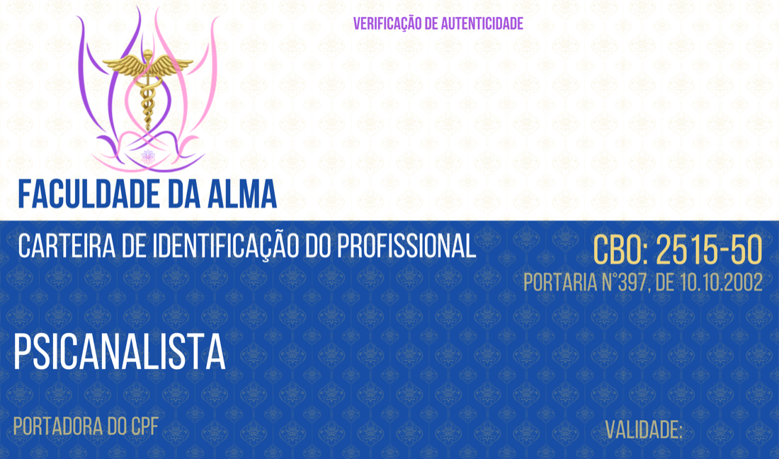 Carteira de Identificação do Profissional Psicanalista — Faculdade da Alma (CBO 2515-50)