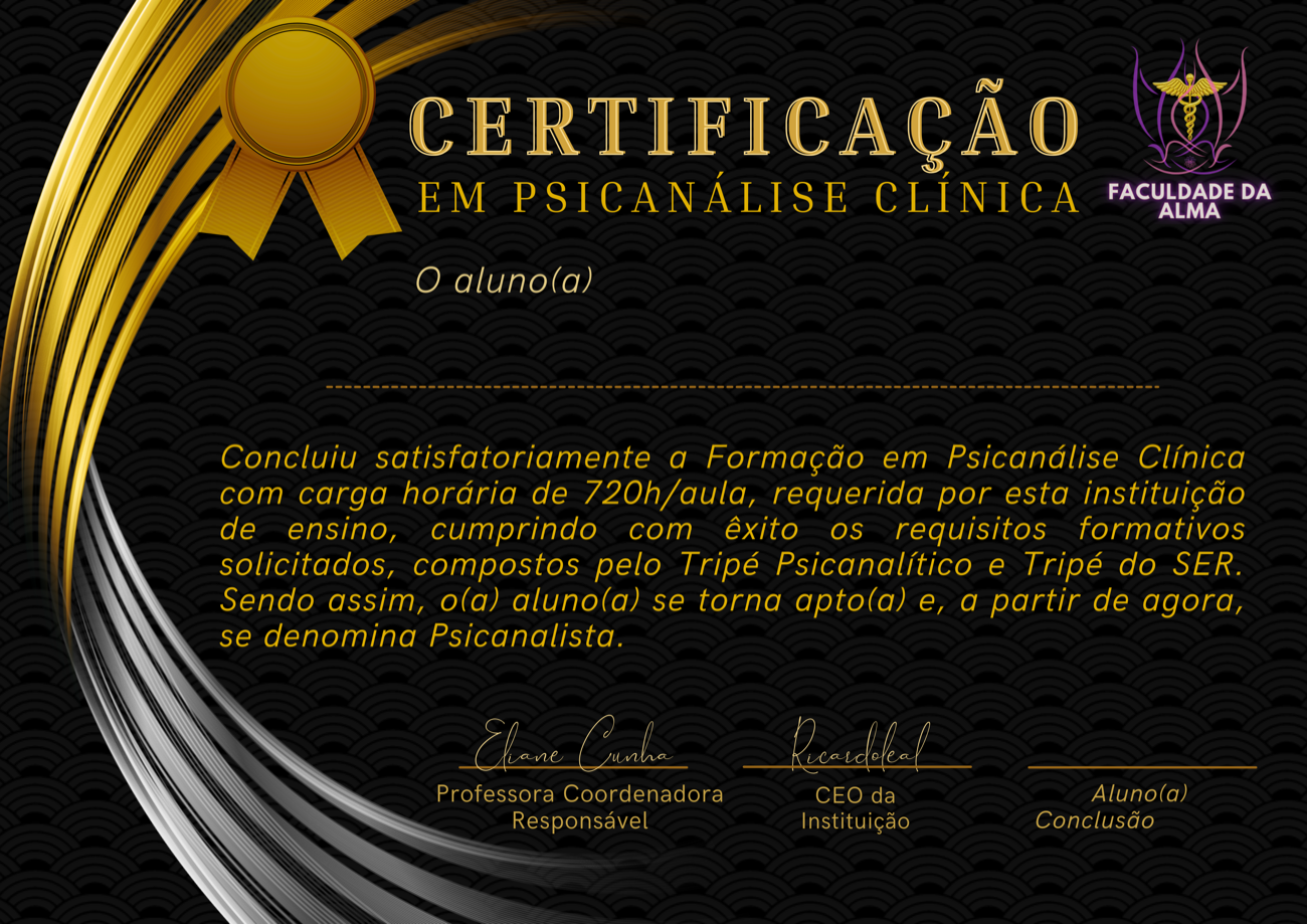Certificado de Psicanálise Clínica — Faculdade da Alma